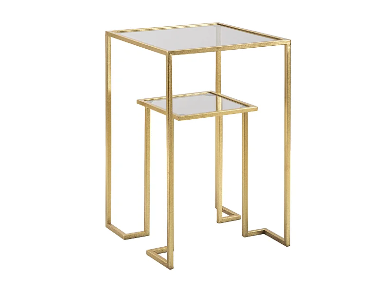 Salontafel met blad van metaal en goudkleurig glas, 39x39x60 cm