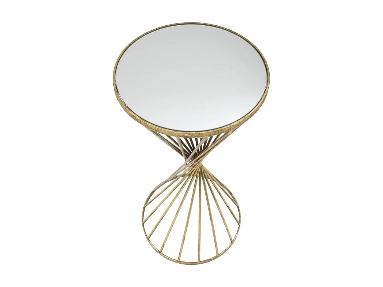 Tavolinetto in metallo dorato con piano a specchio Ø cm 35x70