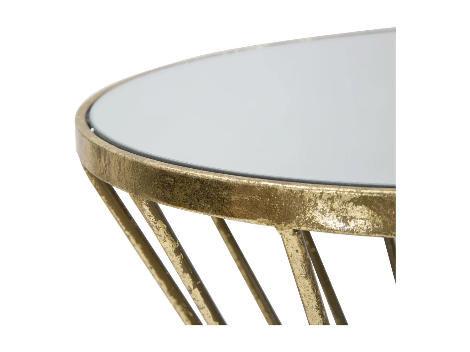 Tavolinetto in metallo dorato con piano a specchio Ø cm 35x70