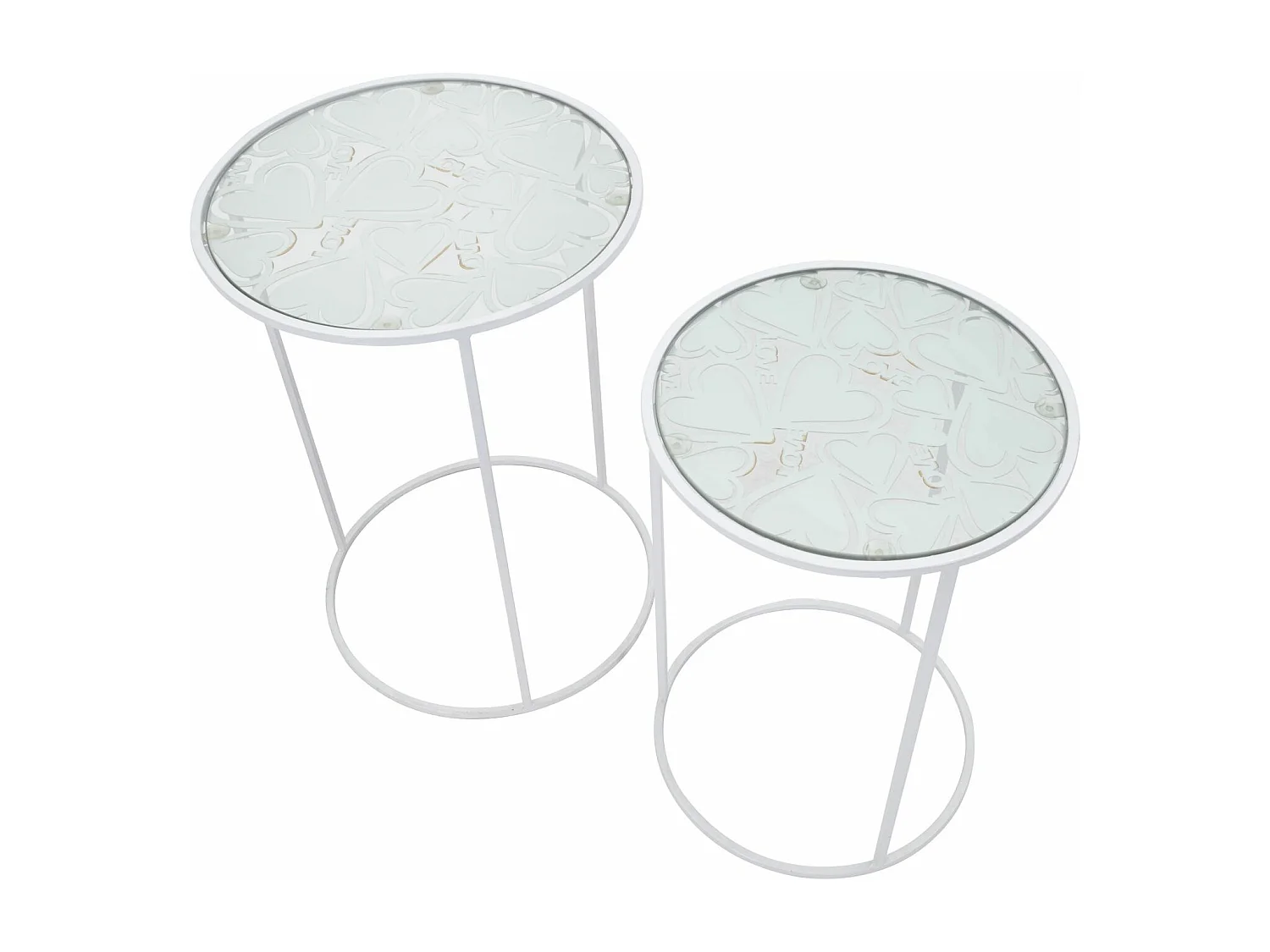 Set di 2 tavolinetti in metallo bianco con farfalle Ø cm 43x60-38x55