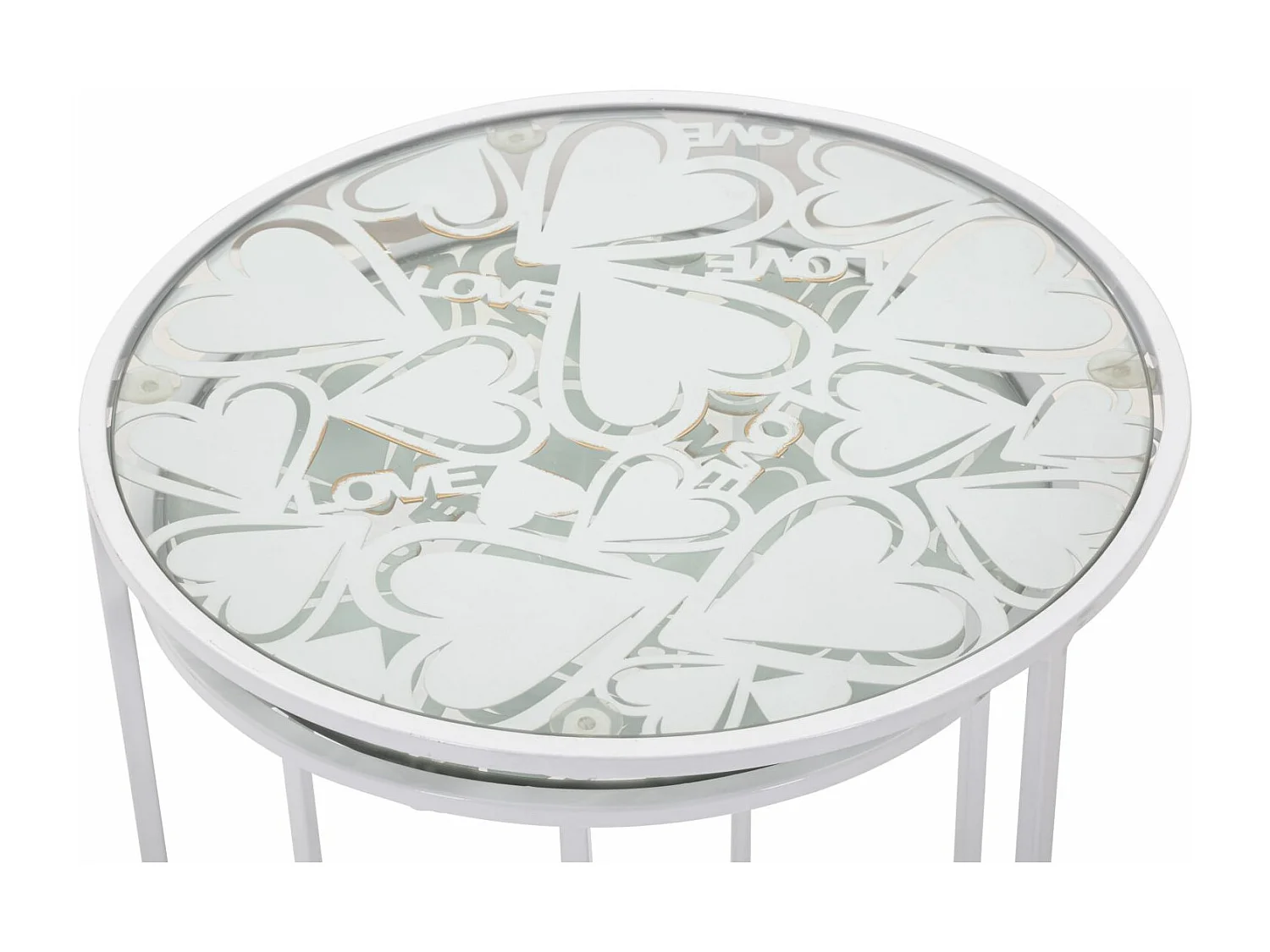 Set di 2 tavolinetti in metallo bianco con farfalle Ø cm 43x60-38x55