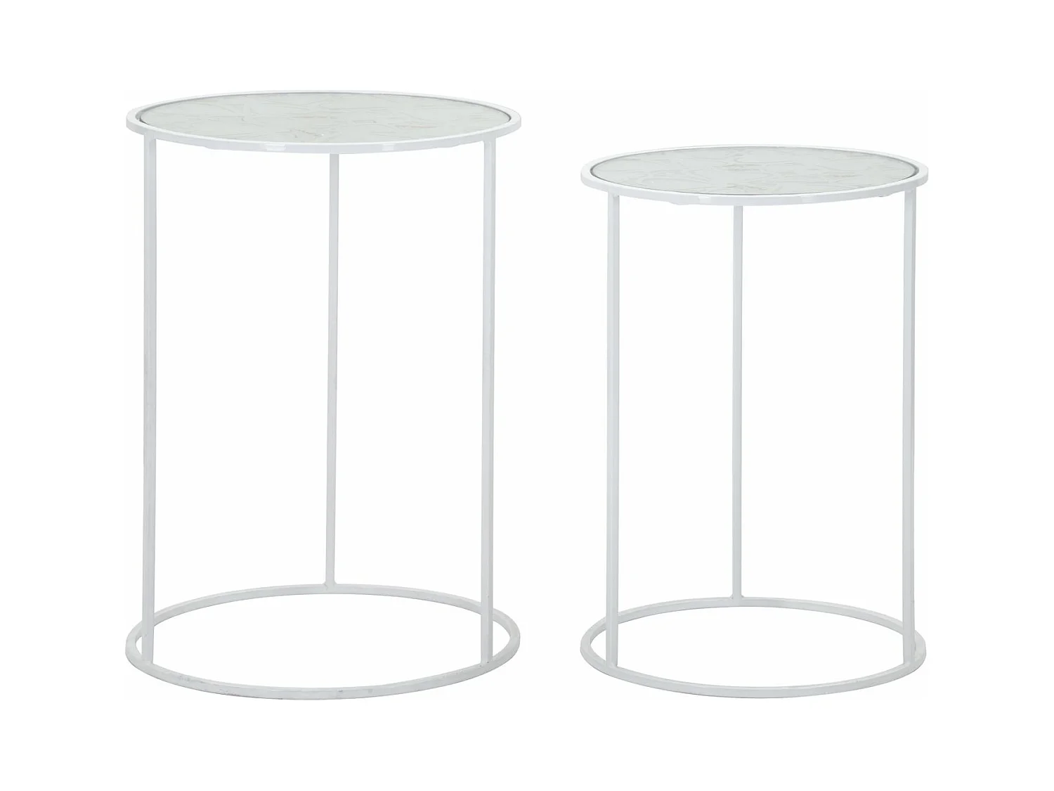 Lot de 2 tables basses rondes en métal blanc et verre - Ø 43x60 cm et 38x55 cm - Décoration élégante, design épuré.