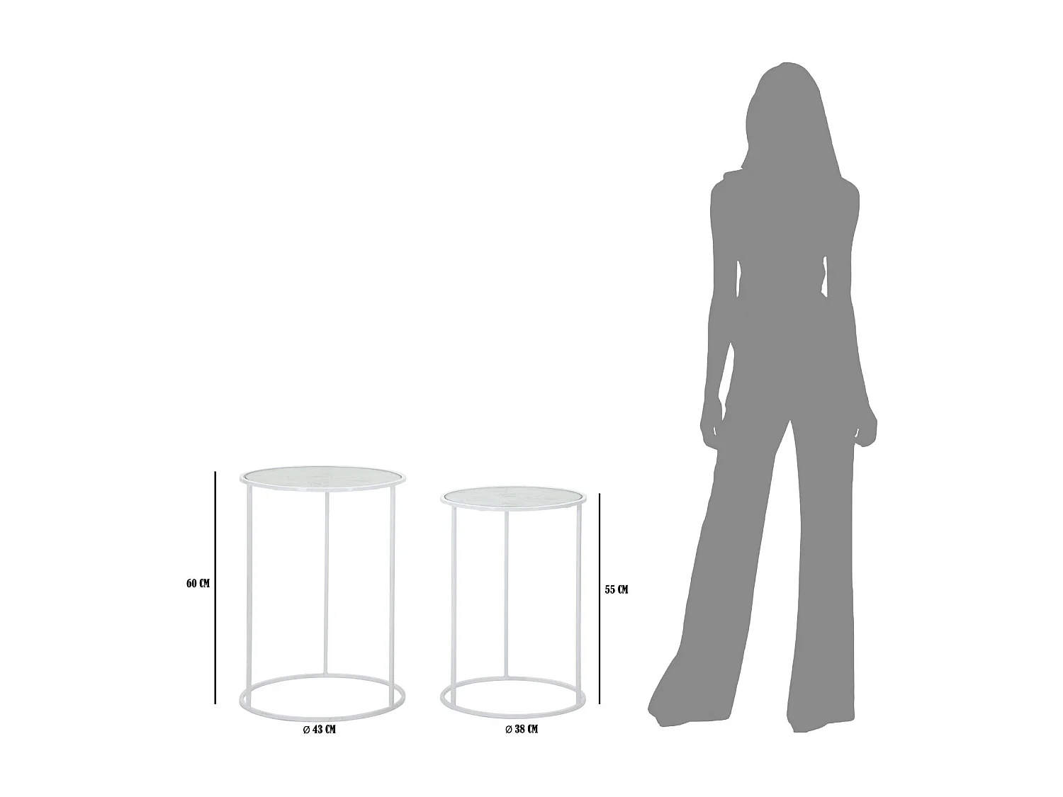 Lot de 2 Tables d'Appoint Gigognes "Cœur" 60cm Blanc