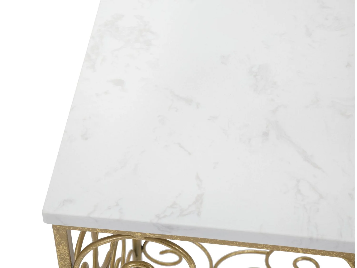 Set di 2 tavolinetti in metallo dorato con marmo cm 34x34x70-29x29x60