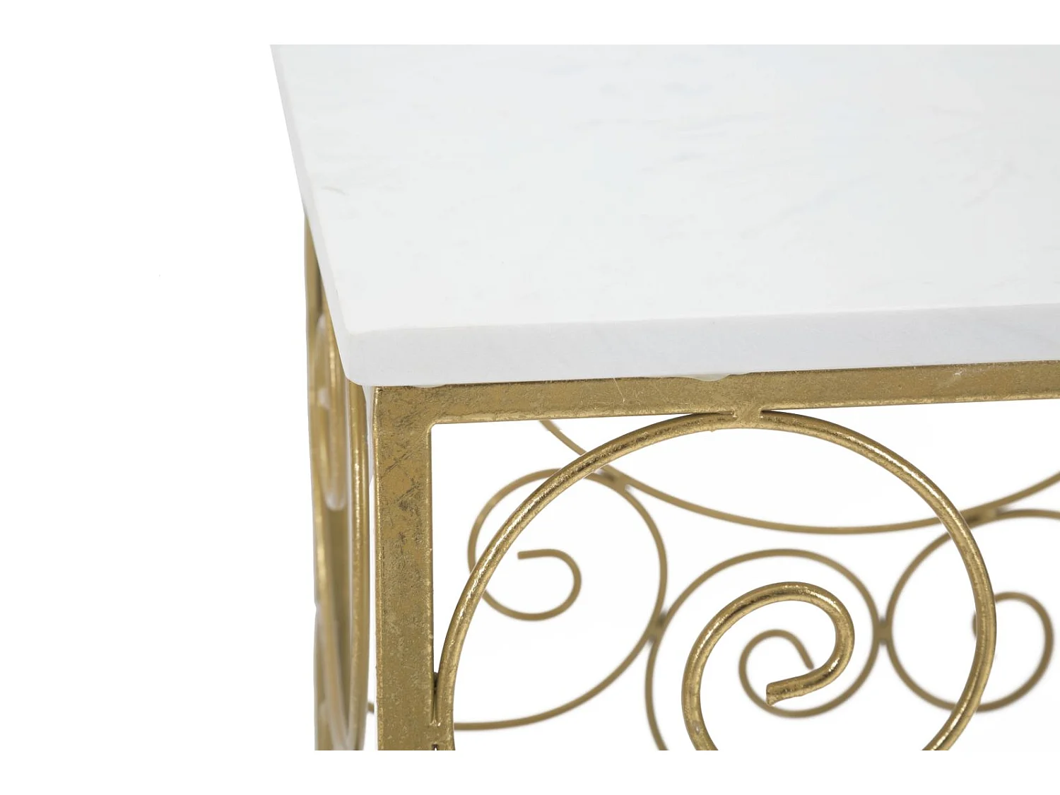Set di 2 tavolinetti in metallo dorato con marmo cm 34x34x70-29x29x60