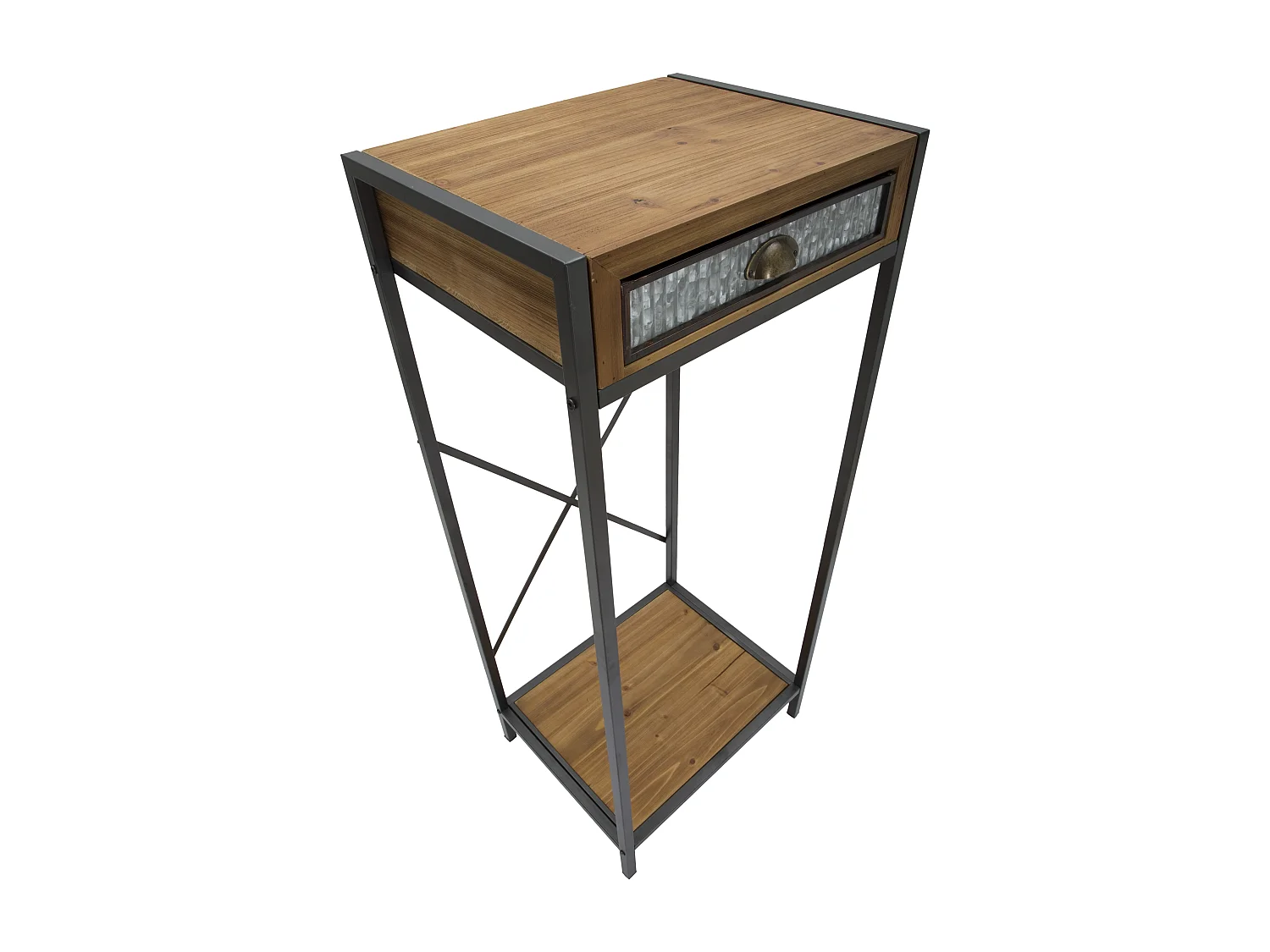 Meuble en métal et bois marron avec tiroir 50x40x121 cm