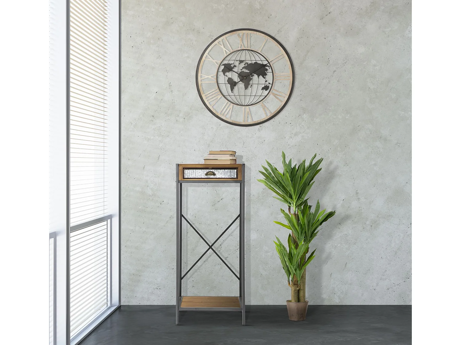 Meuble en métal et bois marron avec tiroir 50x40x121 cm