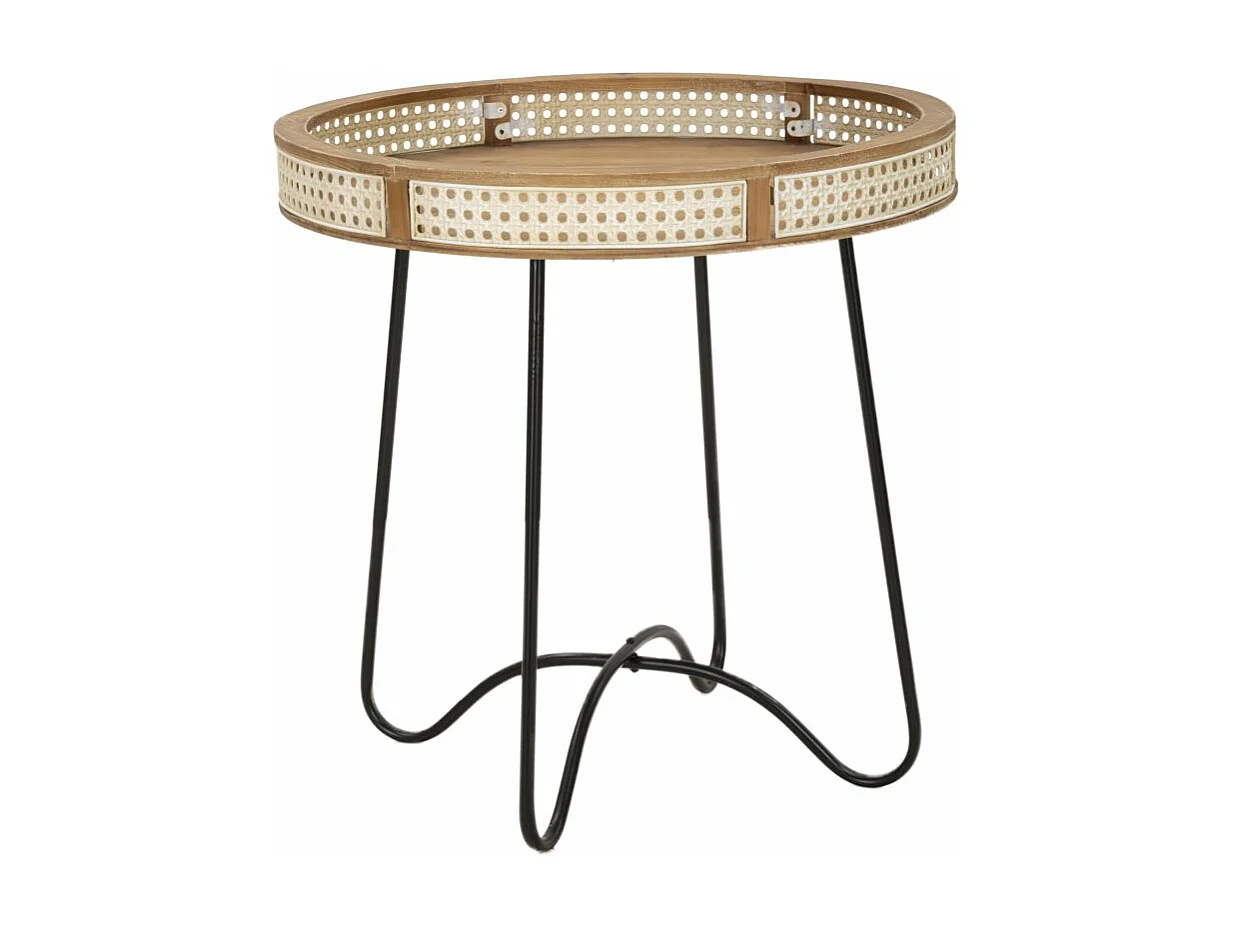 Tavolinetto in legno e metallo marrone e nero Ø cm 60x60,5