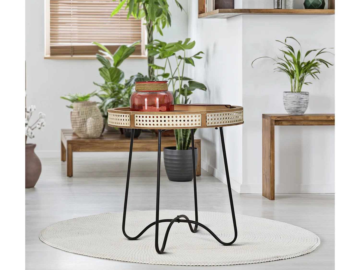 Tavolinetto in legno e metallo marrone e nero Ø cm 60x60,5