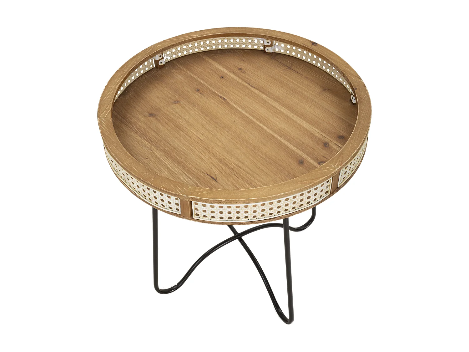 Tavolinetto in legno e metallo marrone e nero Ø cm 60x60,5