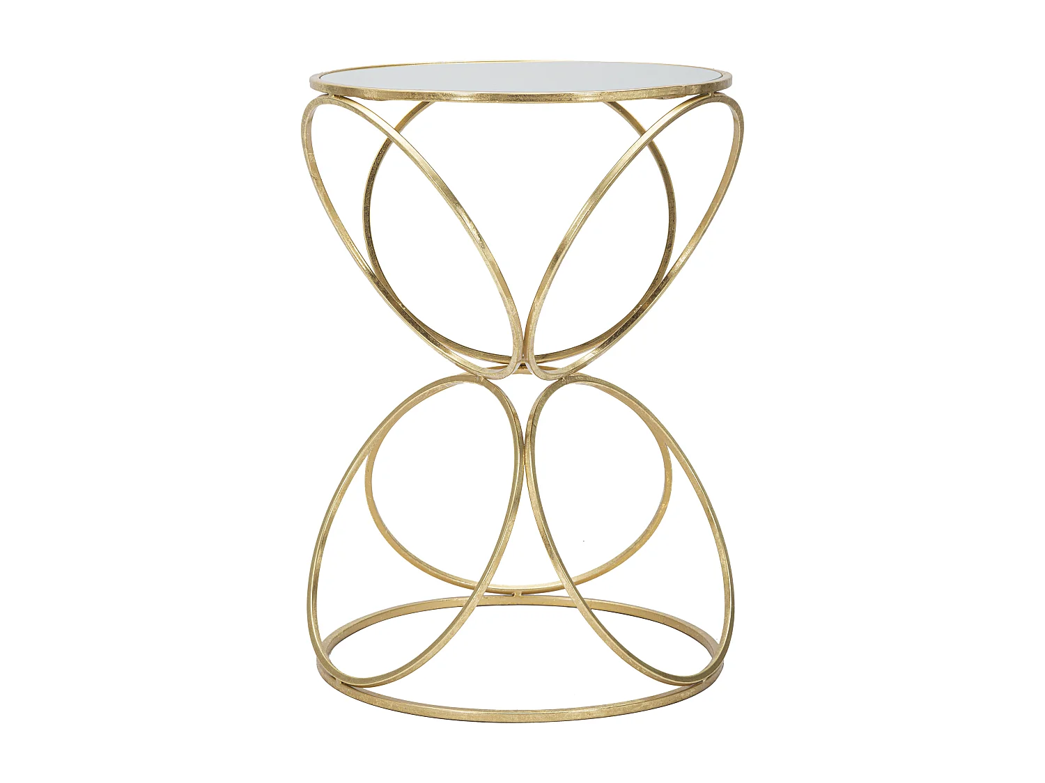 Tavolinetto rotondo in metallo dorato con piano a specchio Ø cm 42x61