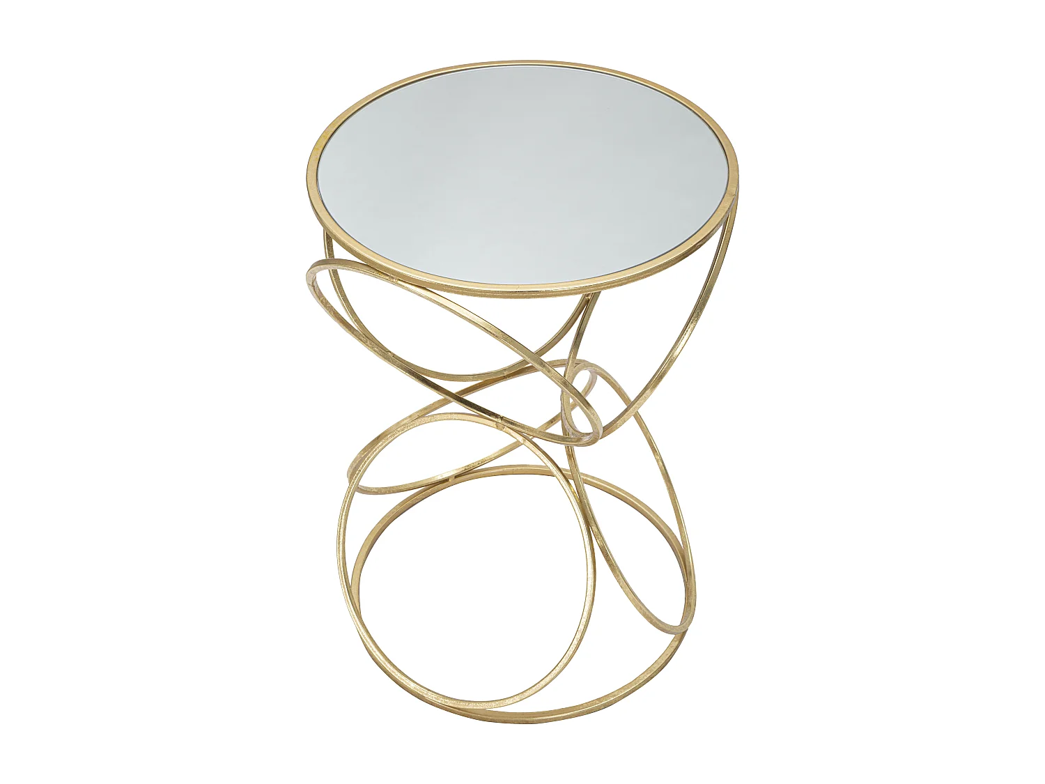 Tavolinetto rotondo in metallo dorato con piano a specchio Ø cm 42x61