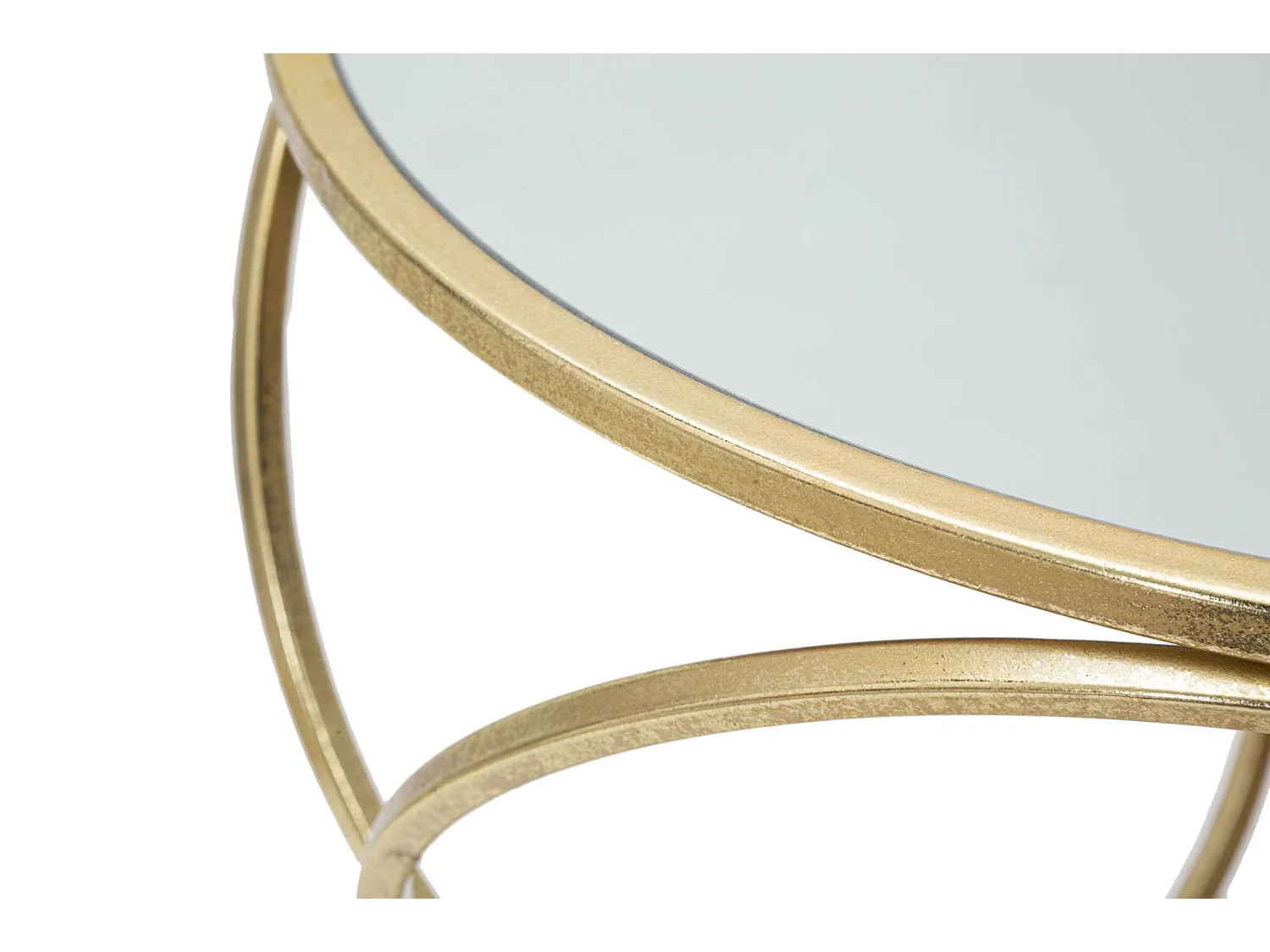 Tavolinetto rotondo in metallo dorato con piano a specchio Ø cm 42x61