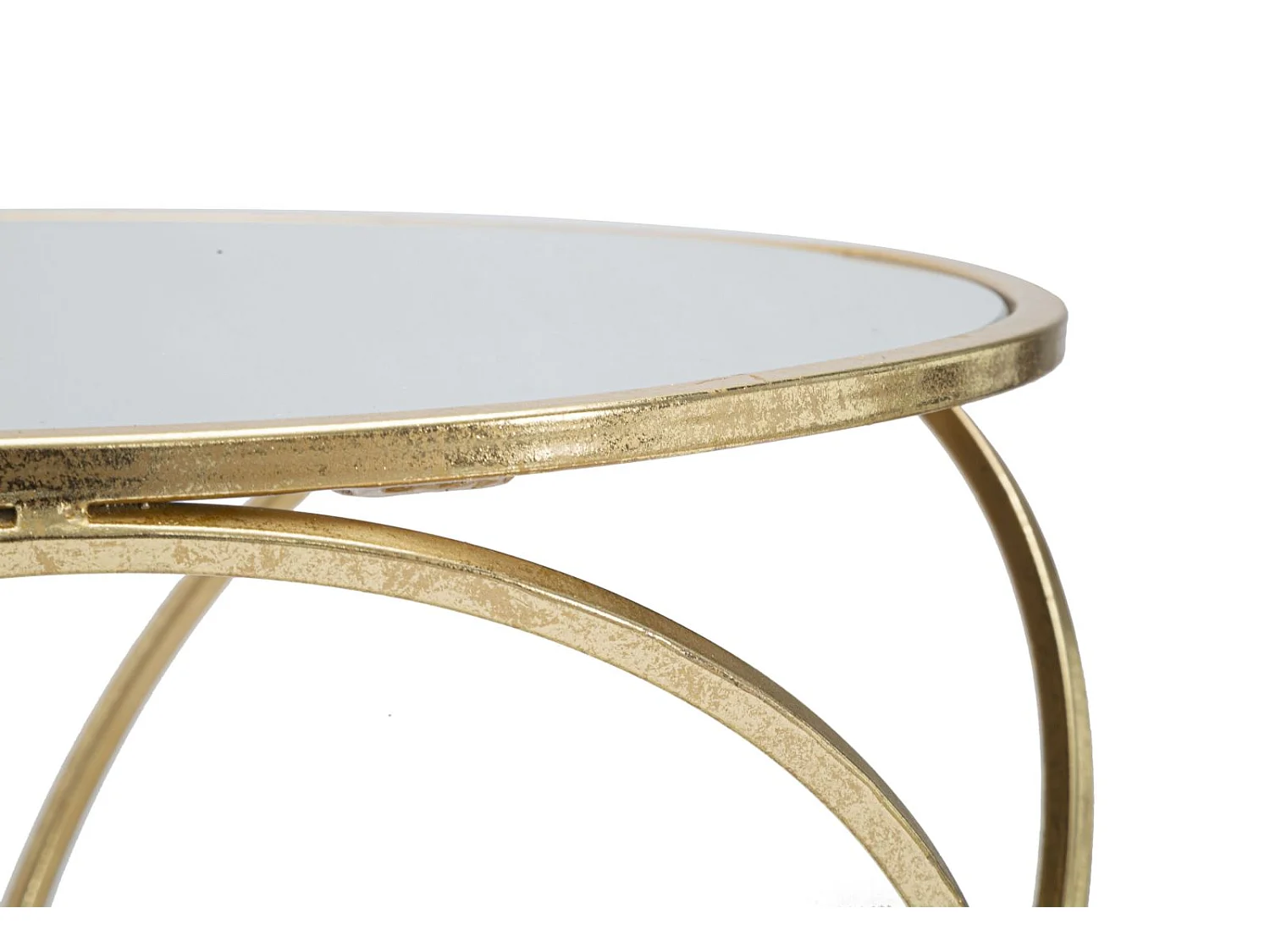 Tavolinetto rotondo in metallo dorato con piano a specchio Ø cm 42x61