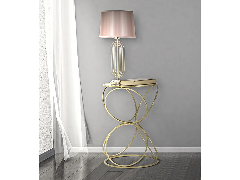 Tavolinetto rotondo in metallo dorato con piano a specchio Ø cm 42x61