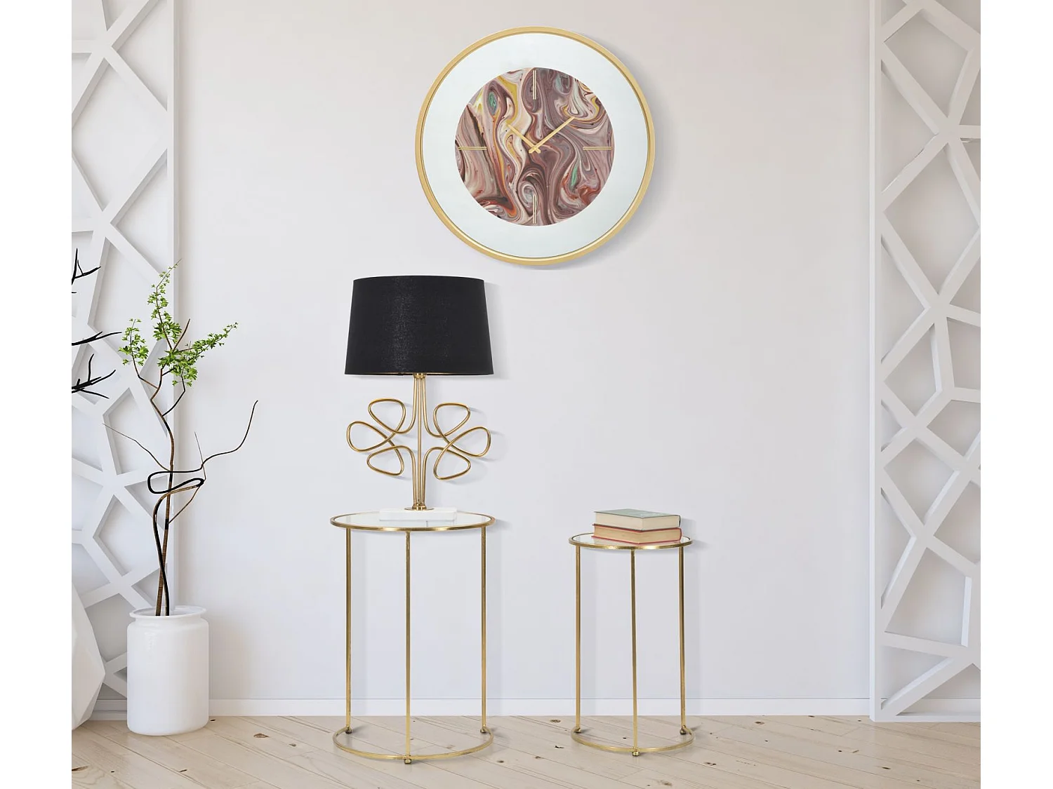 Lot de 2 petites tables en métal doré Ø 44,5x63-34,5x56,5 cm