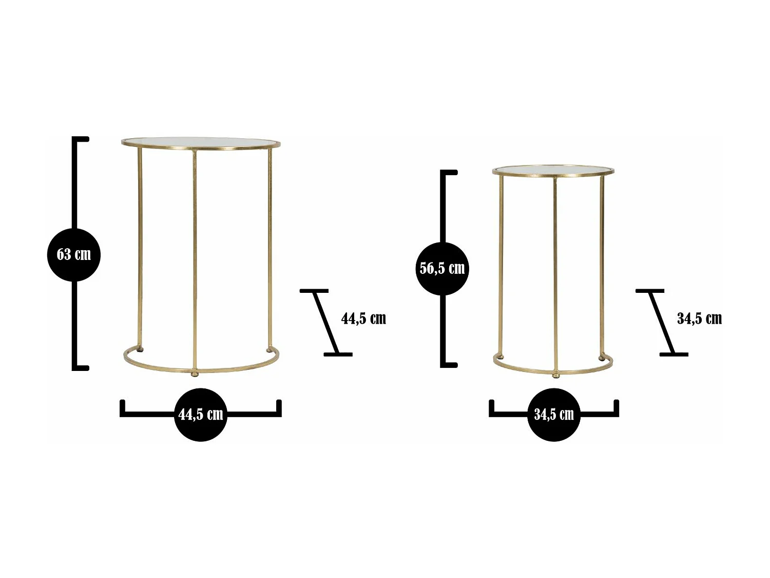 Lot de 2 petites tables en métal doré Ø 44,5x63-34,5x56,5 cm