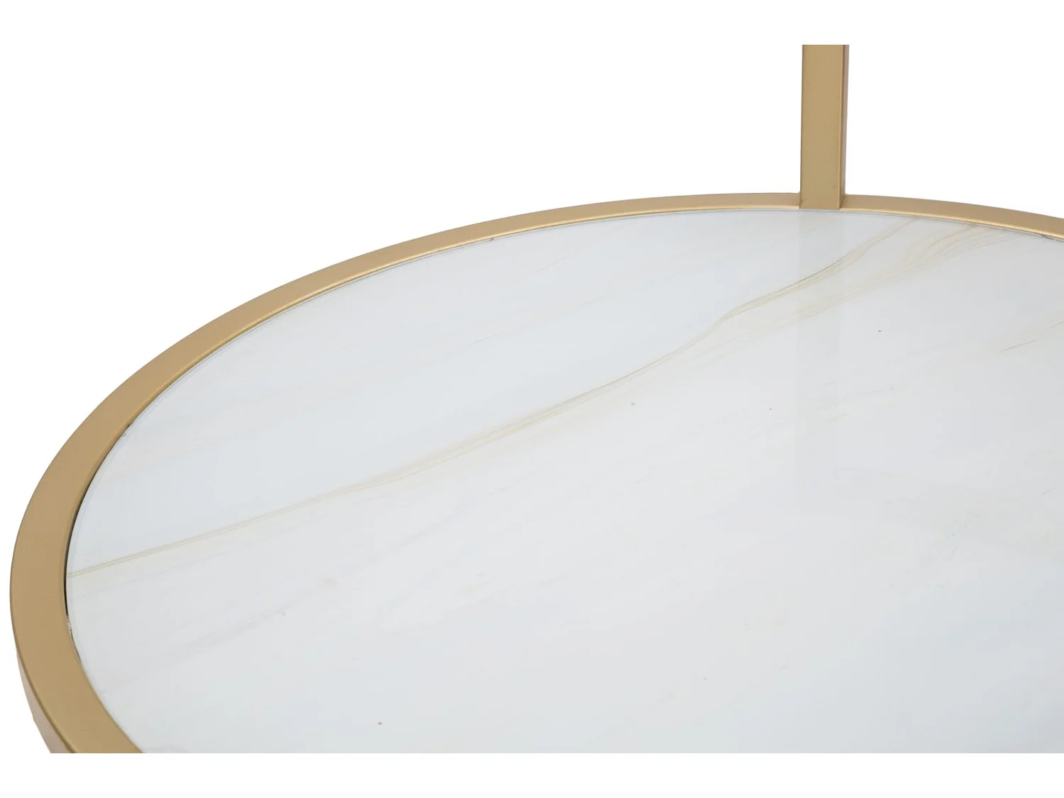 Tavolinetto in metallo dorato con piano in vetro bianco Ø cm 38x61