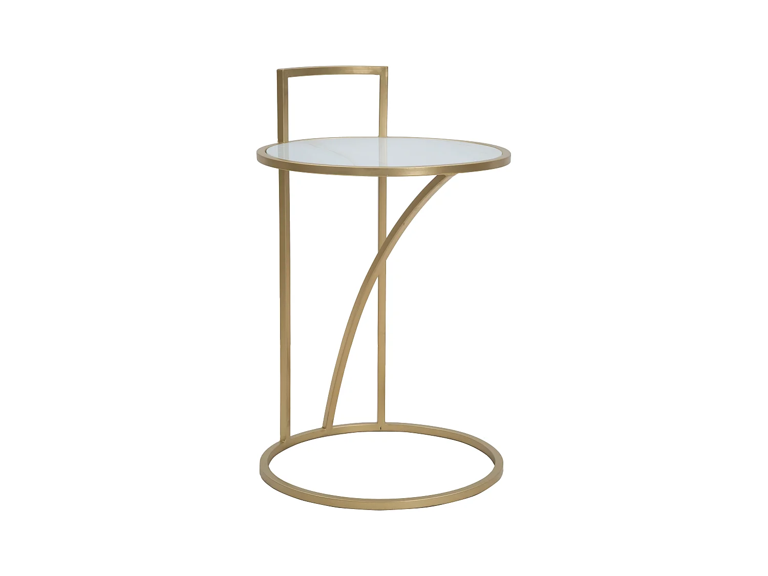 Table d'appoint de canapé Ornate - Métal doré et marbre, Ø 38 cm x 61 cm, design géométrique, multicolore