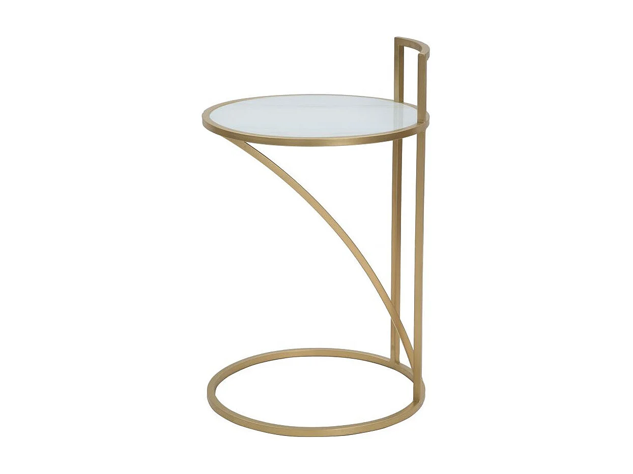 Table d'Appoint Effet Marbre "Sophie" 61cm Blanc & Or