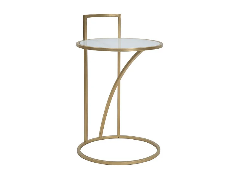 Table d'Appoint Effet Marbre "Sophie" 61cm Blanc & Or