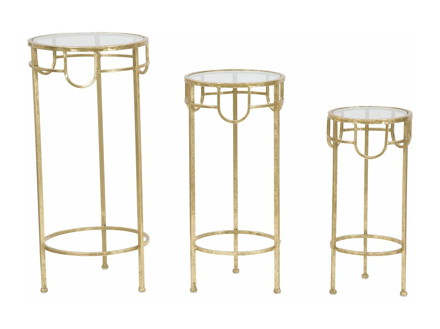 Set di 3 tavolinetti rotondi in metallo dorati Ø cm 33x70-28x60-23x50