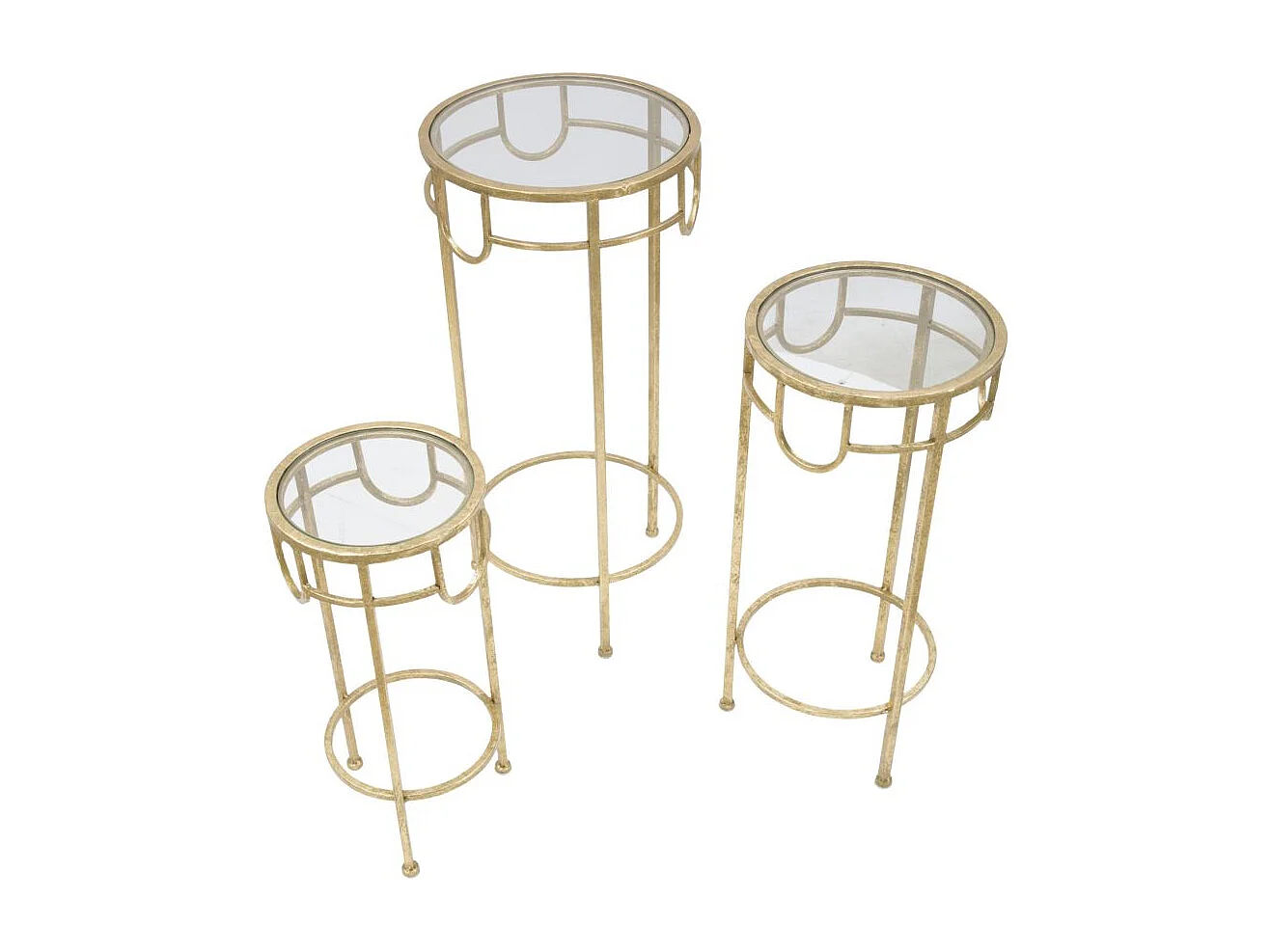 Set di 3 tavolinetti rotondi in metallo dorati Ø cm 33x70-28x60-23x50