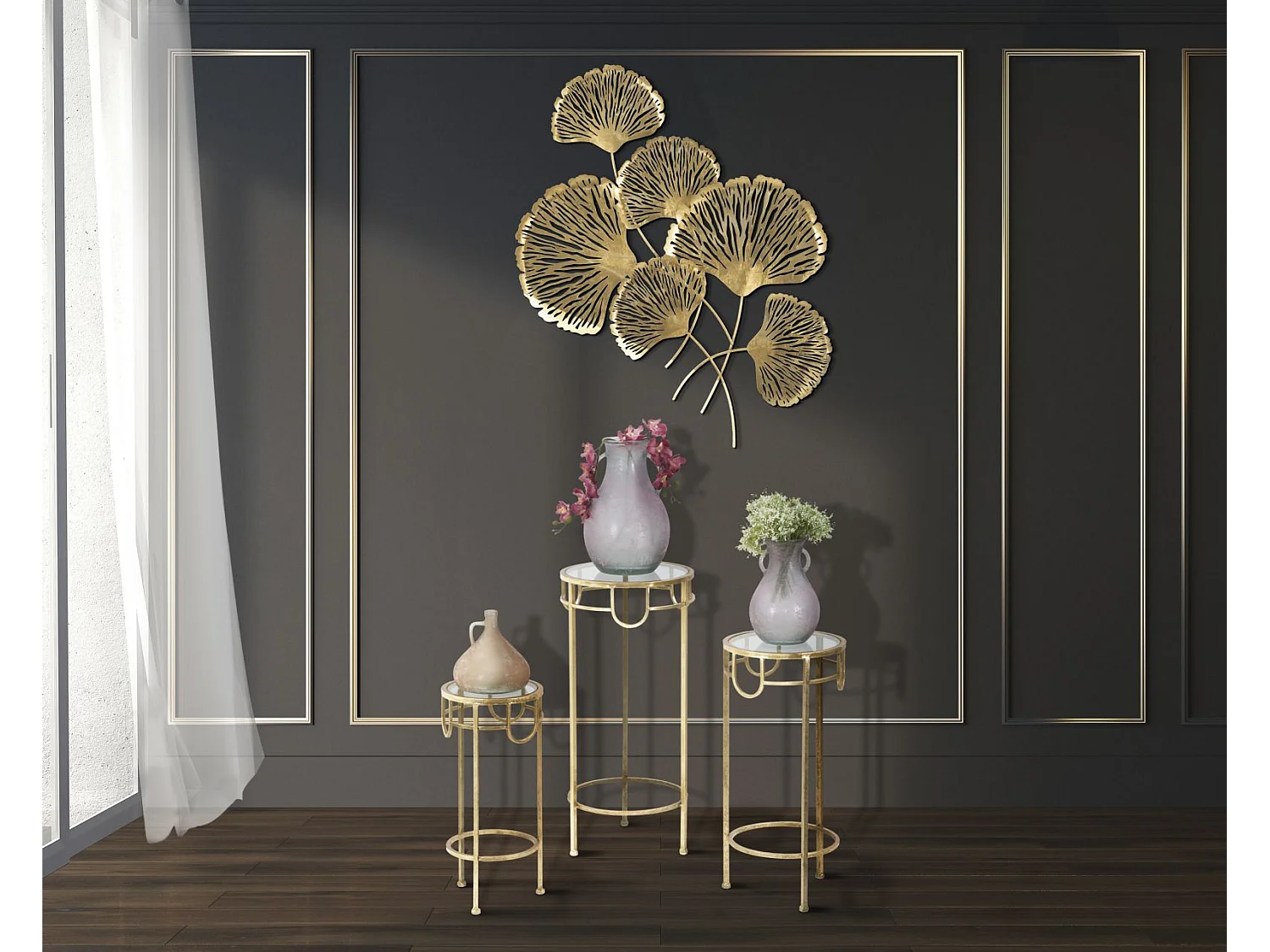 Lot de 3 Tables d'Appoint Gigognes "Dolly" 70cm Or