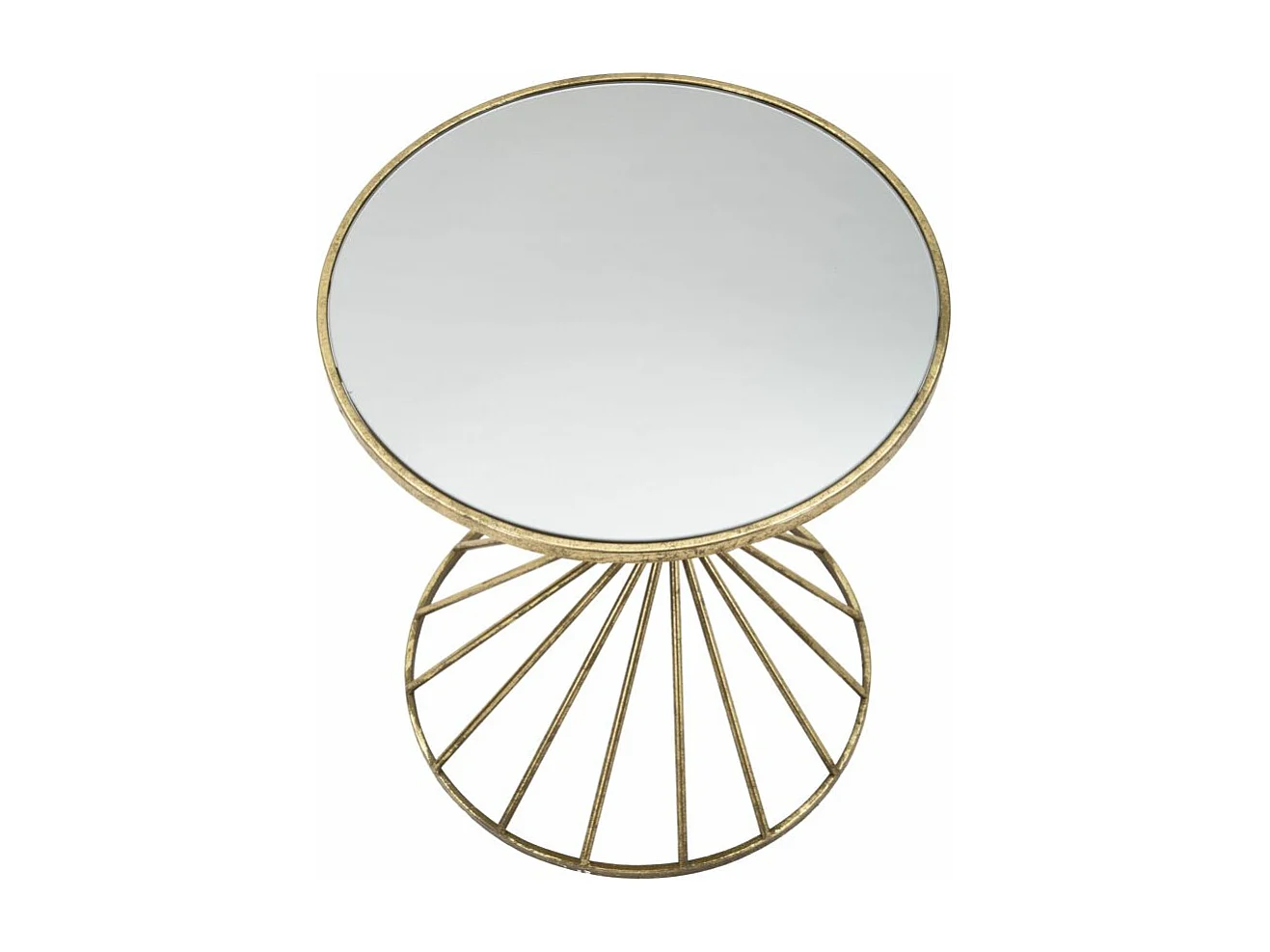 Tavolinetto in metallo dorato con piano a specchio Ø cm 42x50