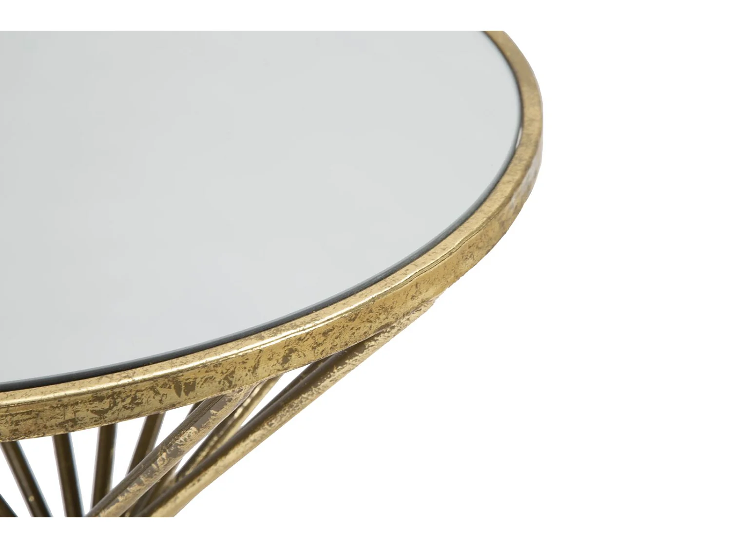 Tavolinetto in metallo dorato con piano a specchio Ø cm 42x50