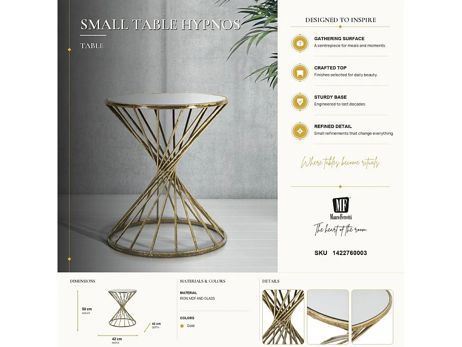 Table d'Appoint Design "Hypnose" 50cm Or
