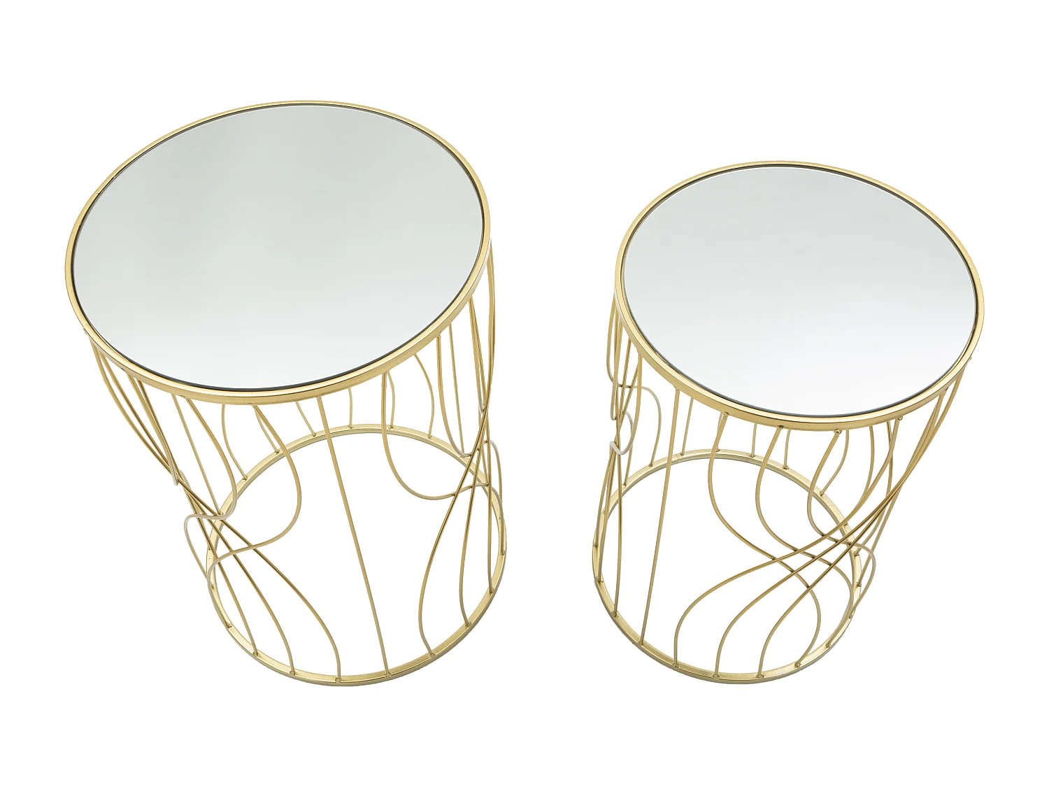 Lot de 2 Tables d'Appoint "Lignes" 55cm Or