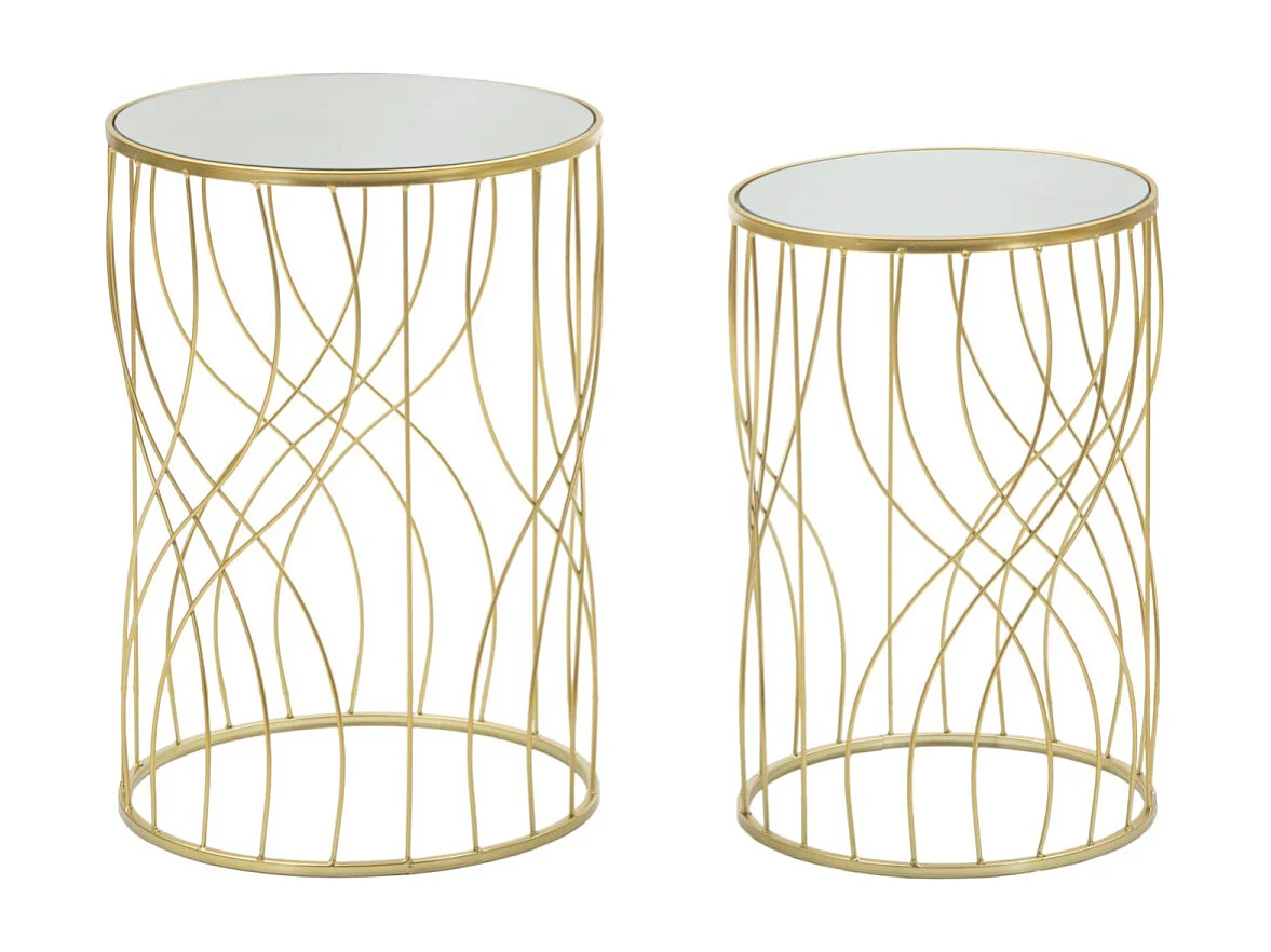 Lot de 2 Tables d'Appoint "Lignes" 55cm Or