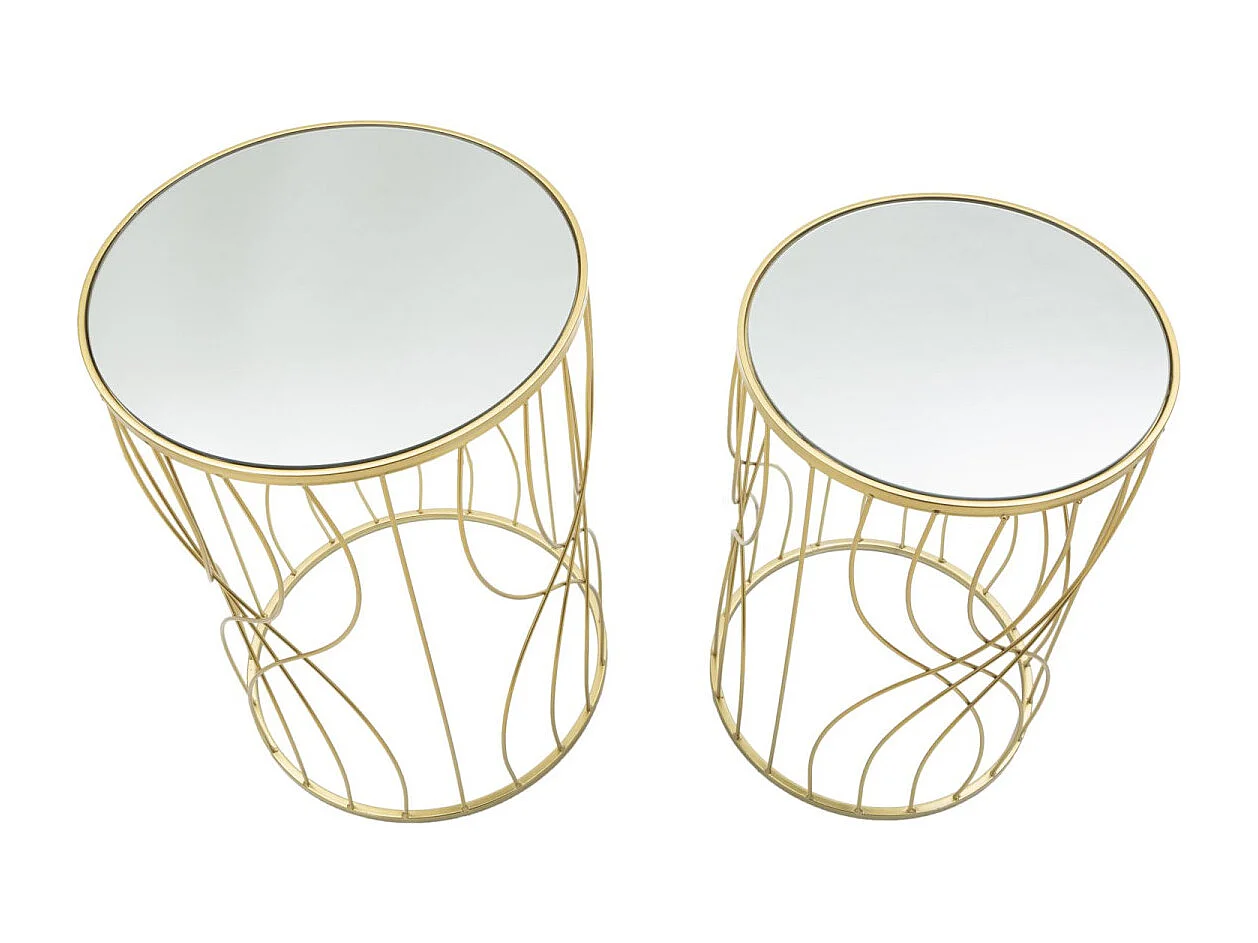 Lot de 2 Tables d'Appoint "Lignes" 55cm Or