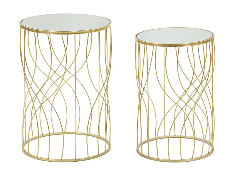Lot de 2 Tables d'Appoint "Lignes" 55cm Or