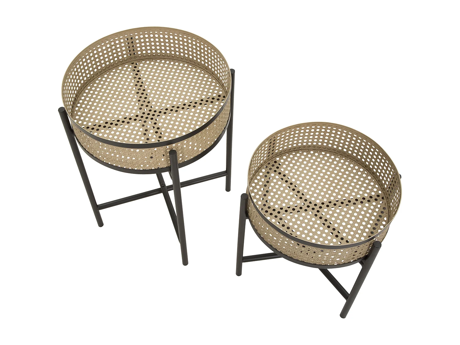 Set di 2 tavolinetti in metallo marroni e neri Ø cm 40x50-35x40