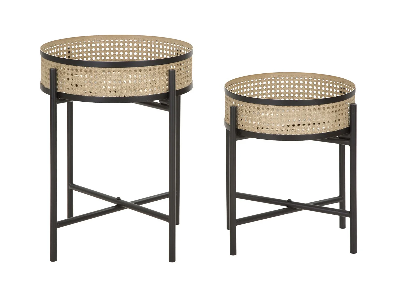 Lot de 2 tables en métal marron et noir Ø 40x50-35x40 cm