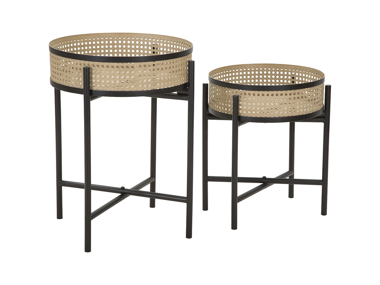 Lot de 2 Tables d'Appoint "Fuji" 50cm Noir & Naturel