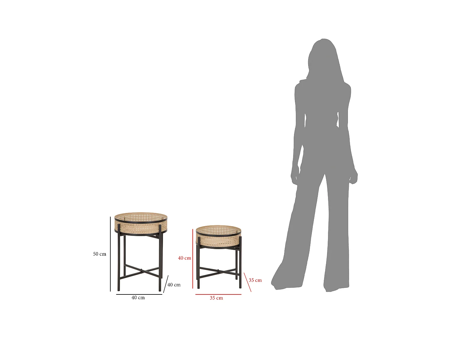 Lot de 2 Tables d'Appoint "Fuji" 50cm Noir & Naturel