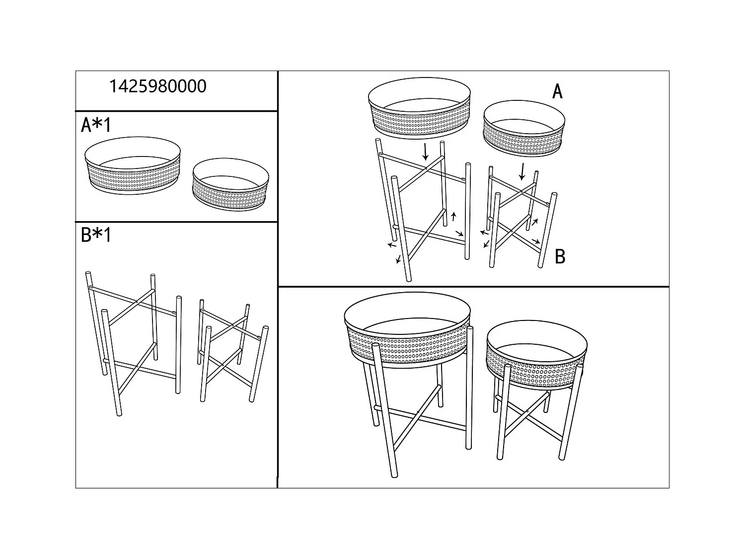 Lot de 2 Tables d'Appoint "Fuji" 50cm Noir & Naturel