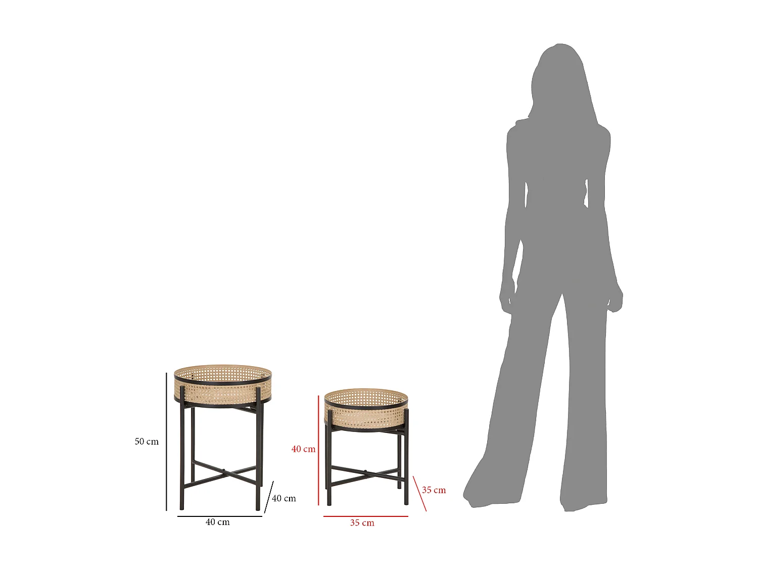 Lot de 2 Tables d'Appoint "Fuji" 50cm Noir & Naturel