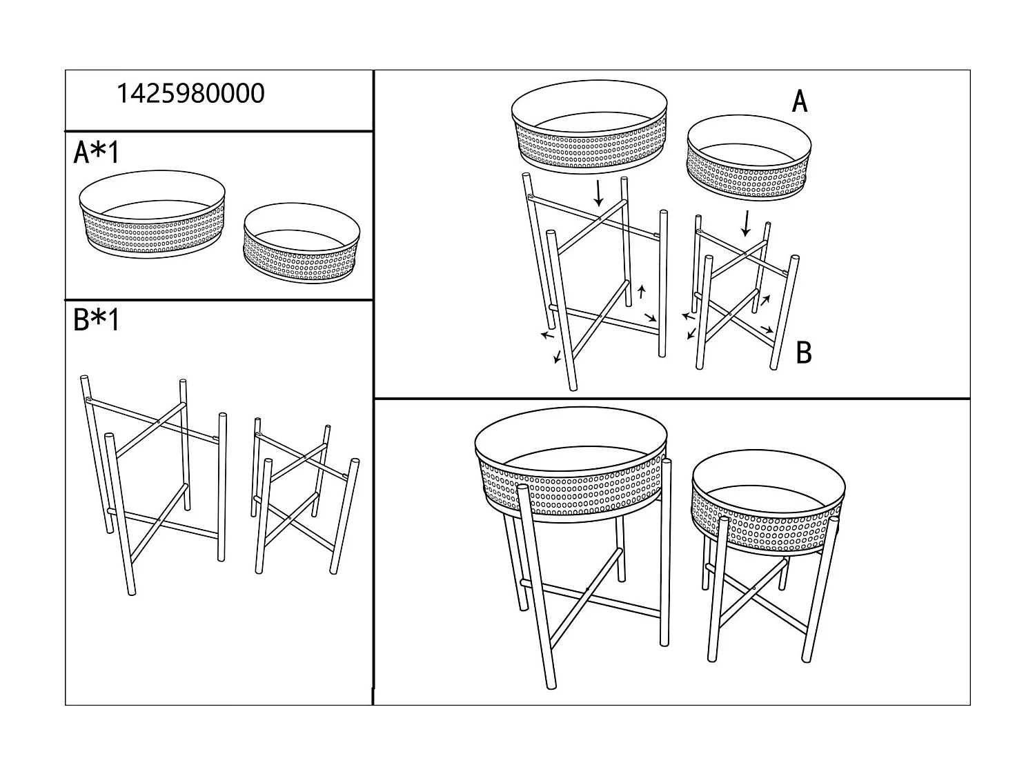 Lot de 2 Tables d'Appoint "Fuji" 50cm Noir & Naturel