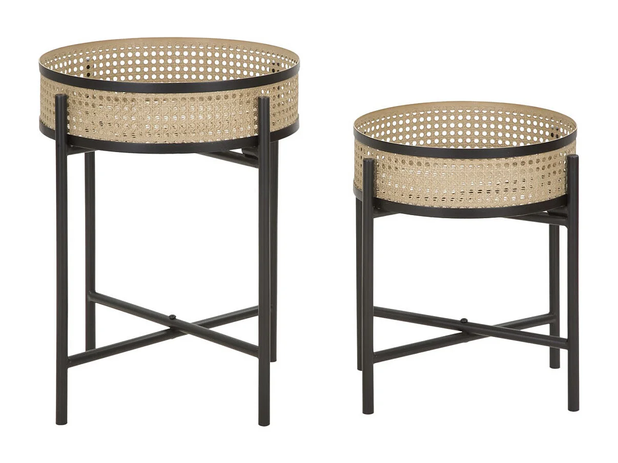 Lot de 2 Tables d'Appoint "Fuji" 50cm Noir & Naturel