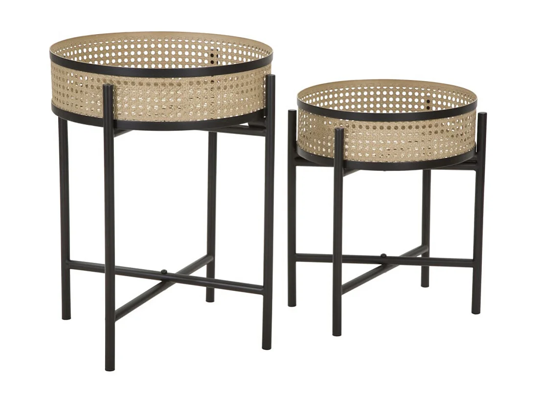 Lot de 2 Tables d'Appoint "Fuji" 50cm Noir & Naturel