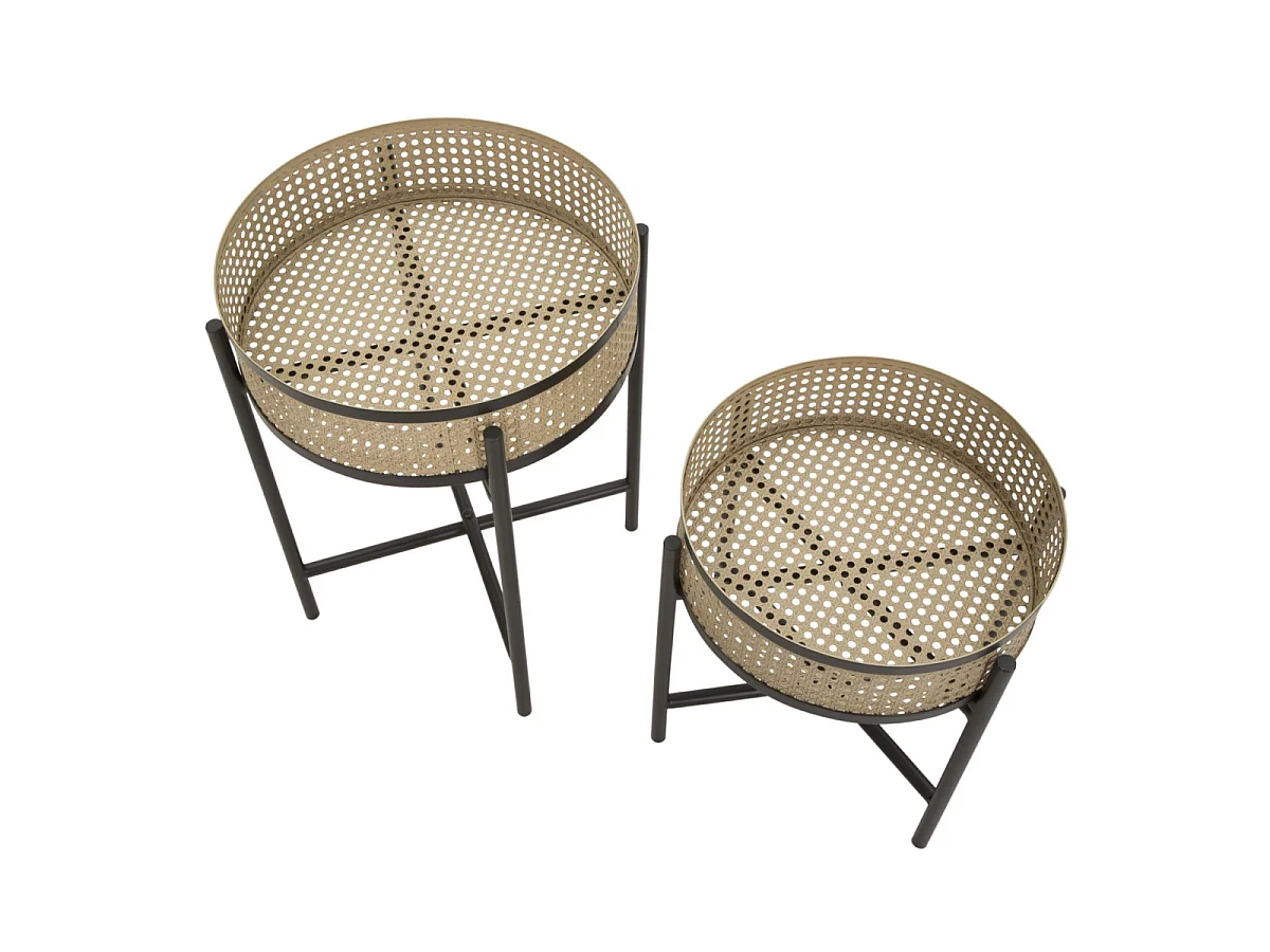 Sæt med 2 Fuji sofaborde, Ø 40x50 og 35x40 cm, lavet af sort metal – aftagelige planteholdere i boho-chic stil og wienerstrå