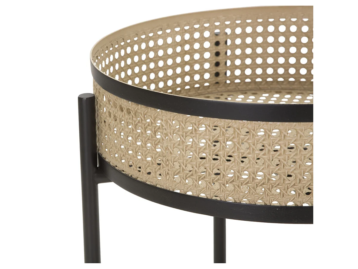 Sæt med 2 Fuji sofaborde, Ø 40x50 og 35x40 cm, lavet af sort metal – aftagelige planteholdere i boho-chic stil og wienerstrå