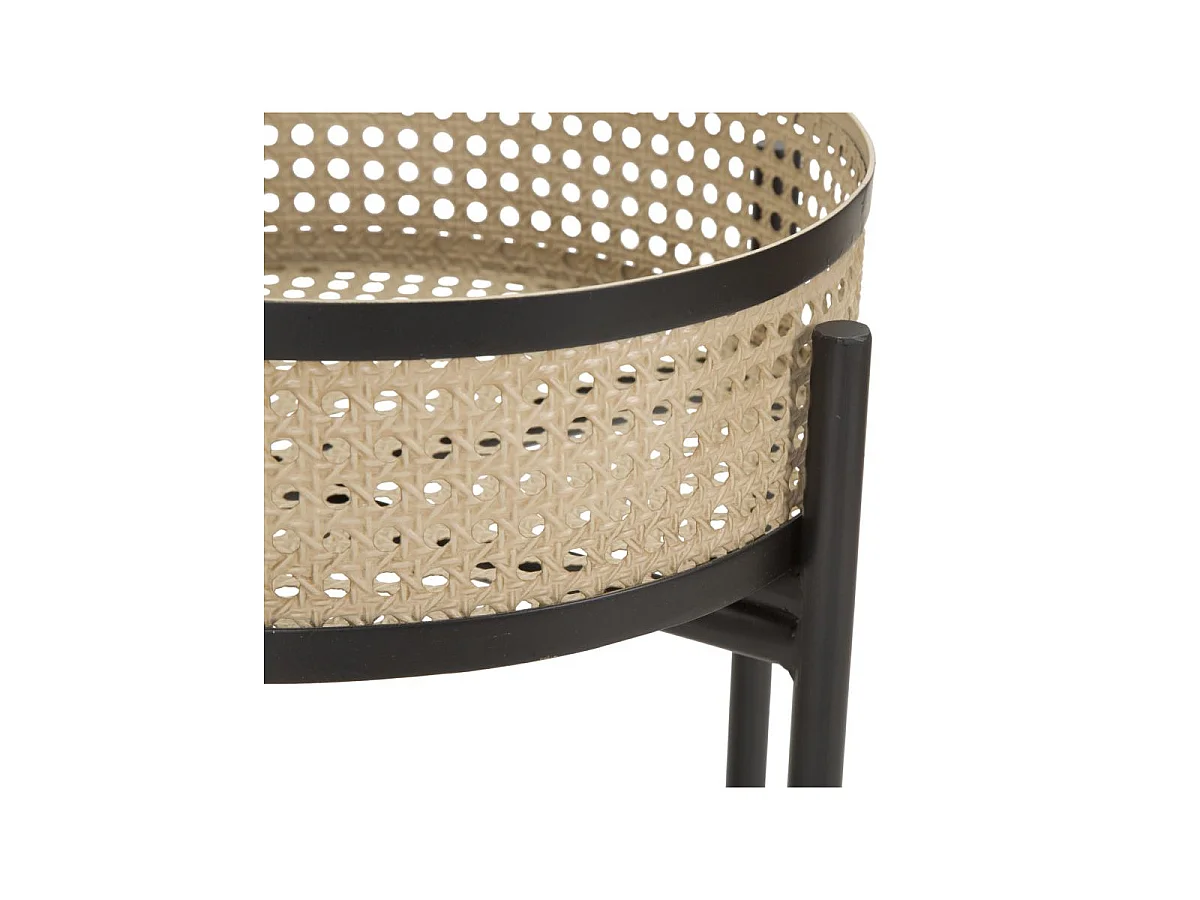 Sæt med 2 Fuji sofaborde, Ø 40x50 og 35x40 cm, lavet af sort metal – aftagelige planteholdere i boho-chic stil og wienerstrå
