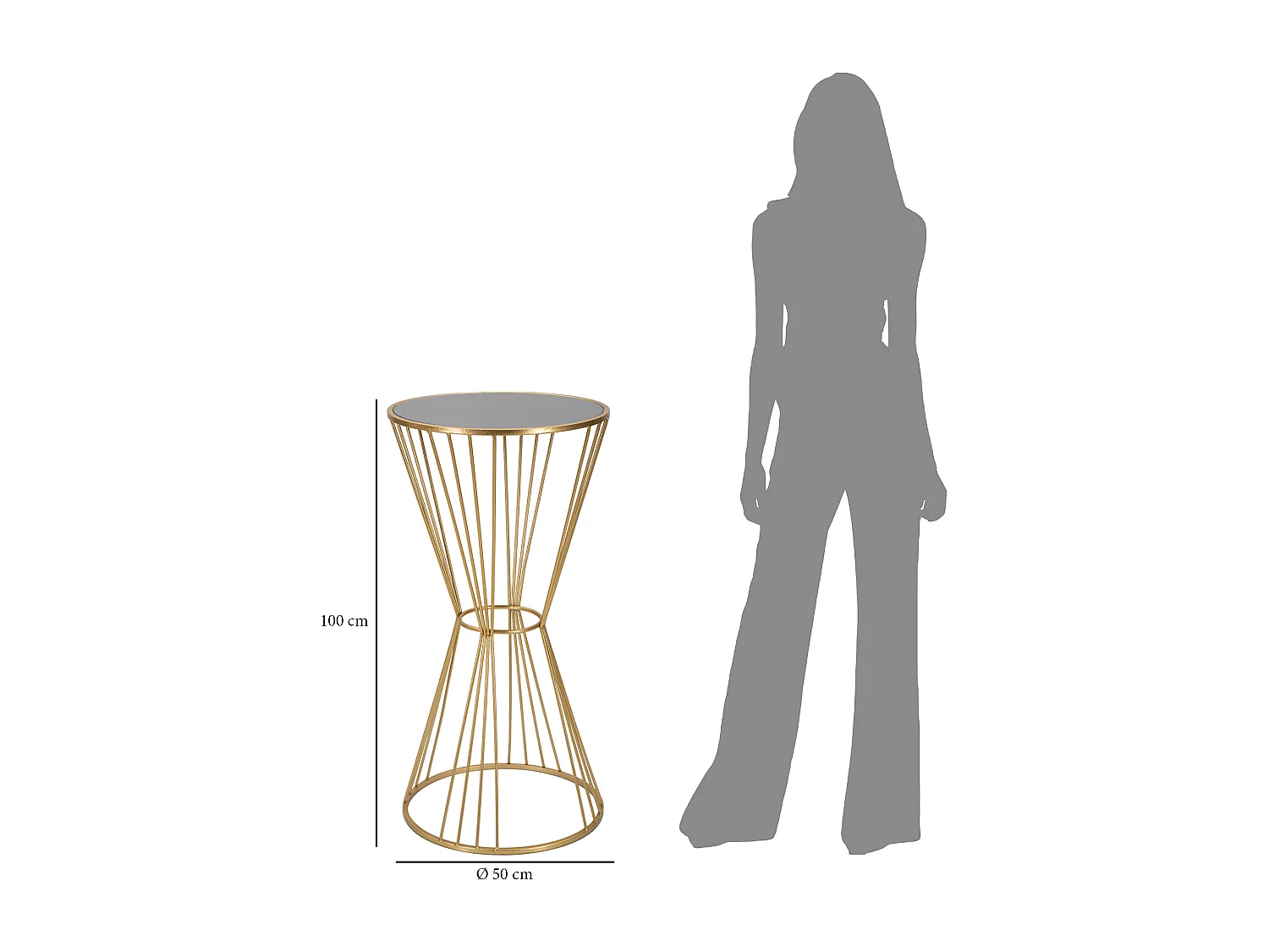 Tavolo rotondo in metallo dorato con piano specchio Ø cm 50x100