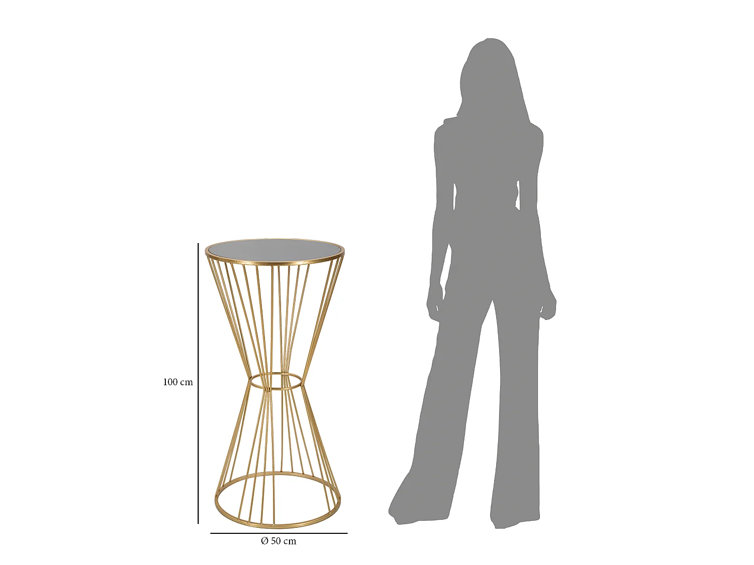 Ronde tafel in goudkleurig metaal met spiegelblad Ø cm 50x100