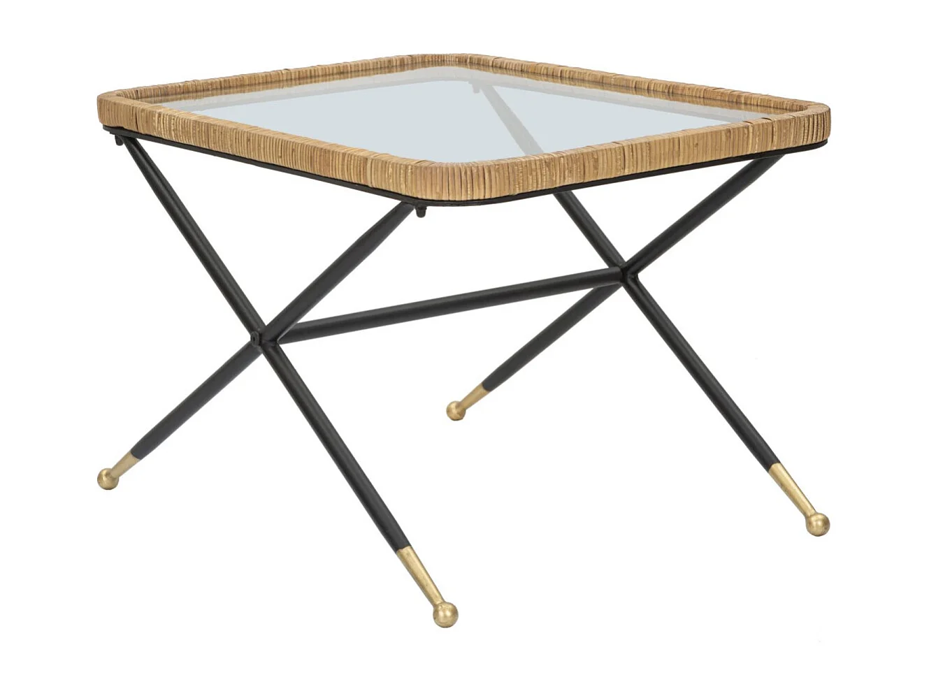 Salontafel in ijzer, hout, zwart en bruin glas, 70x50x45 cm